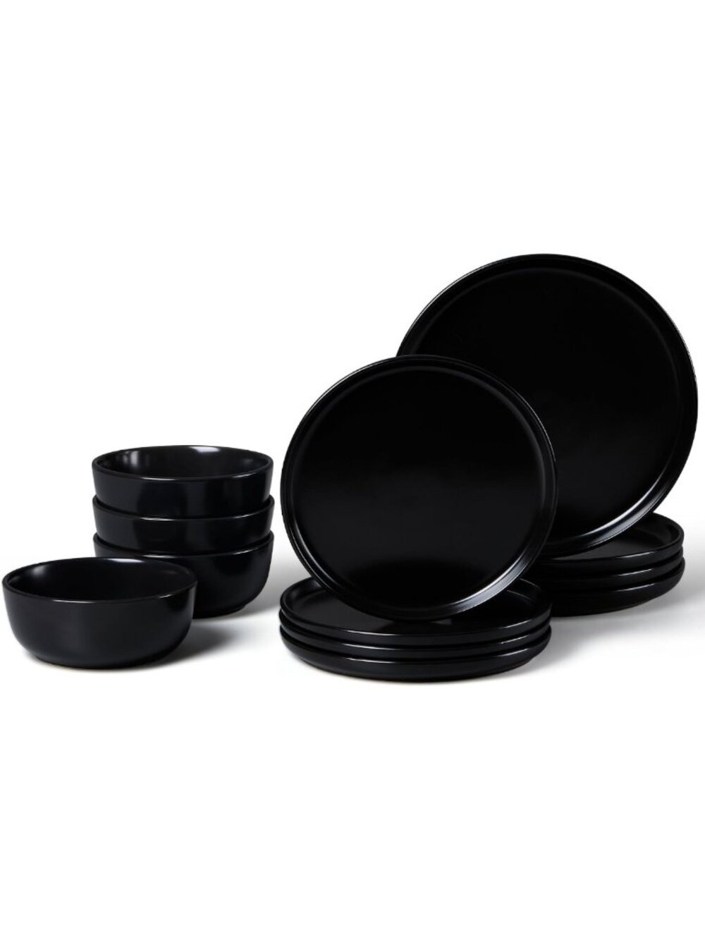 Elegant Black Onyx 12-Piece Porcelain Dinnerware Set for 4, Stylish Dishes